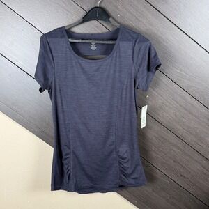 Gaiam Women Energy Tee Medium Graphite Heather Open Back Ruched Activewear NWT